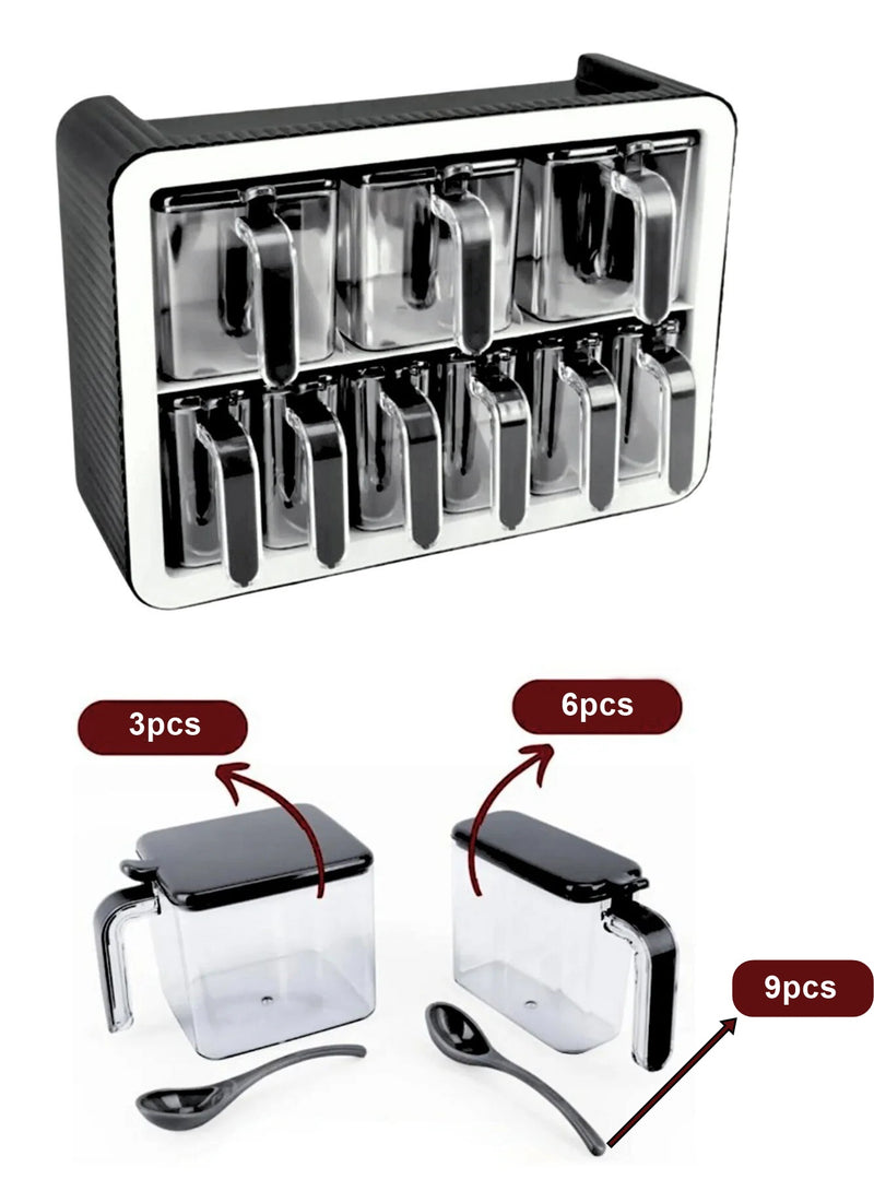 9pcs Spice Jar. Seasoning Box. Wall Mounted or Adhesive Herb Spices Storage.