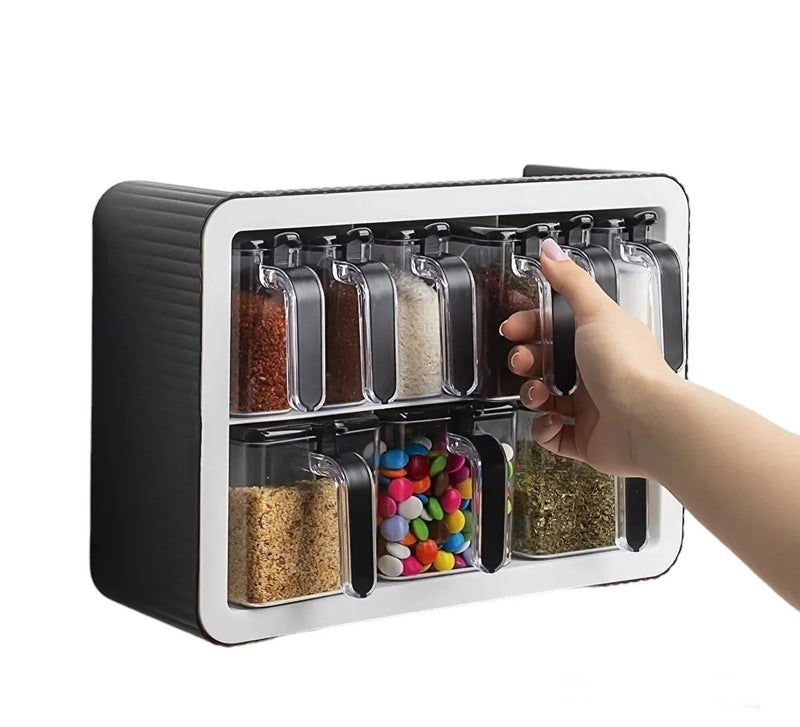 9pcs Spice Jar. Seasoning Box. Wall Mounted or Adhesive Herb Spices Storage.