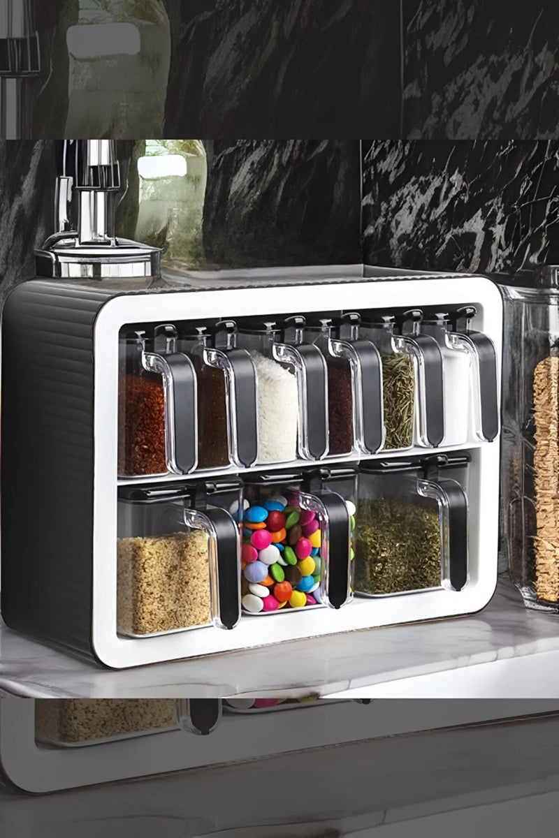 9pcs Spice Jar. Seasoning Box. Wall Mounted or Adhesive Herb Spices Storage.