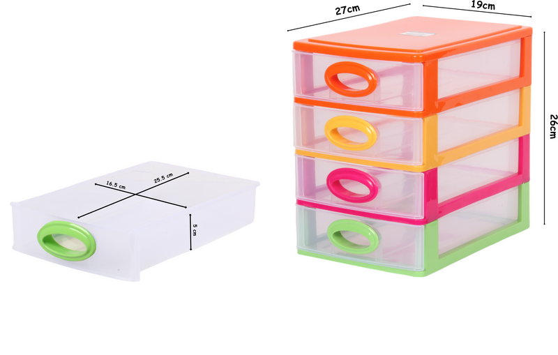 4 Tier Drawer Storage Unit. Transparent Desktop Drawer.