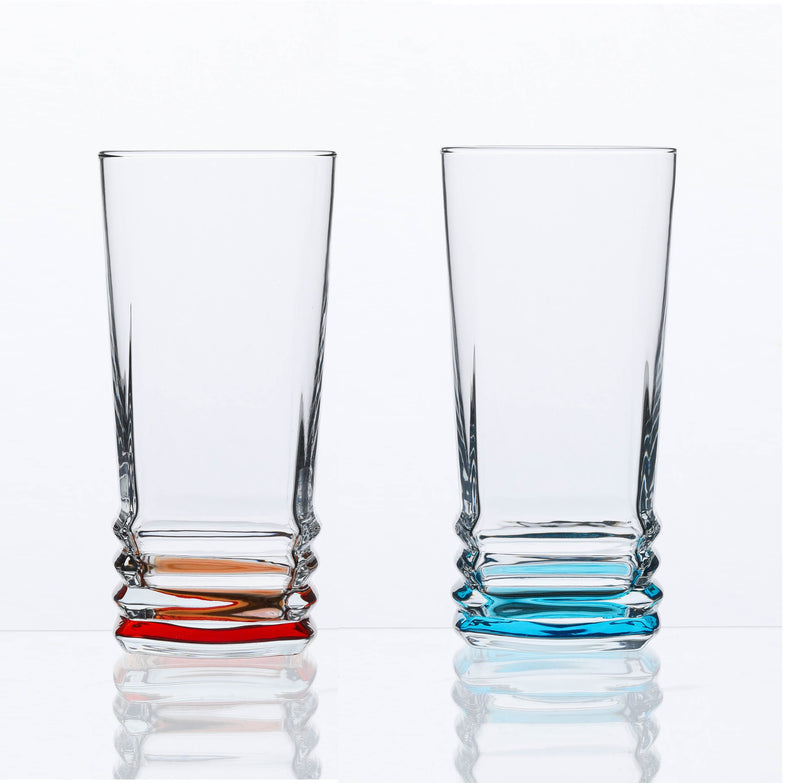 Coloured Base Highball Drinking Glass Set. Cocktail Glasses. (Pack of 6) (335 ml)