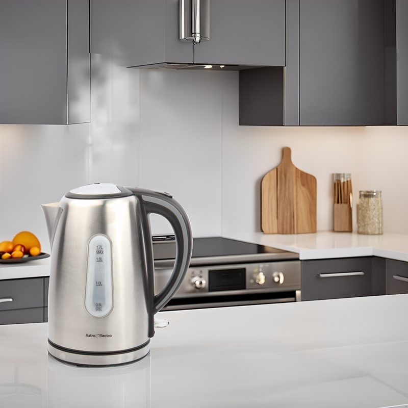 Astro Electra 1.7L Electric Kettle – 2200W Fast Boil, Stainless Steel, Cordless with 360° Rotating Base, Strix Controller, Cool-Touch Handle, BPA-Free, Auto Shut-Off