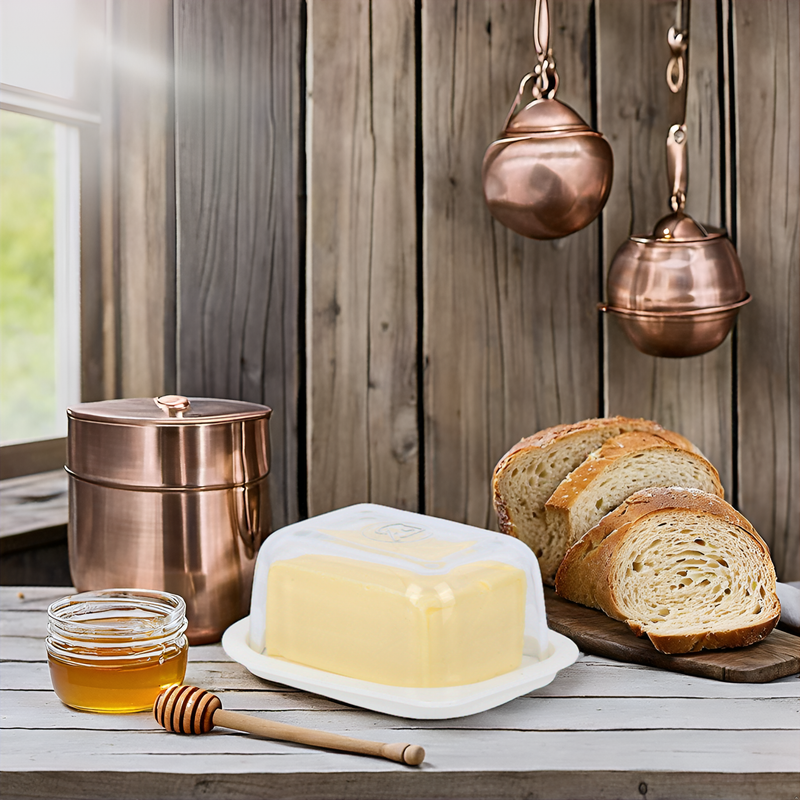 4x Glass Food Storage Container. Butter Dish with Lid. (405 cc/ml)