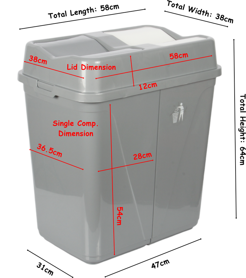 Dual Compartment Rubbish Waste Bin - 100L