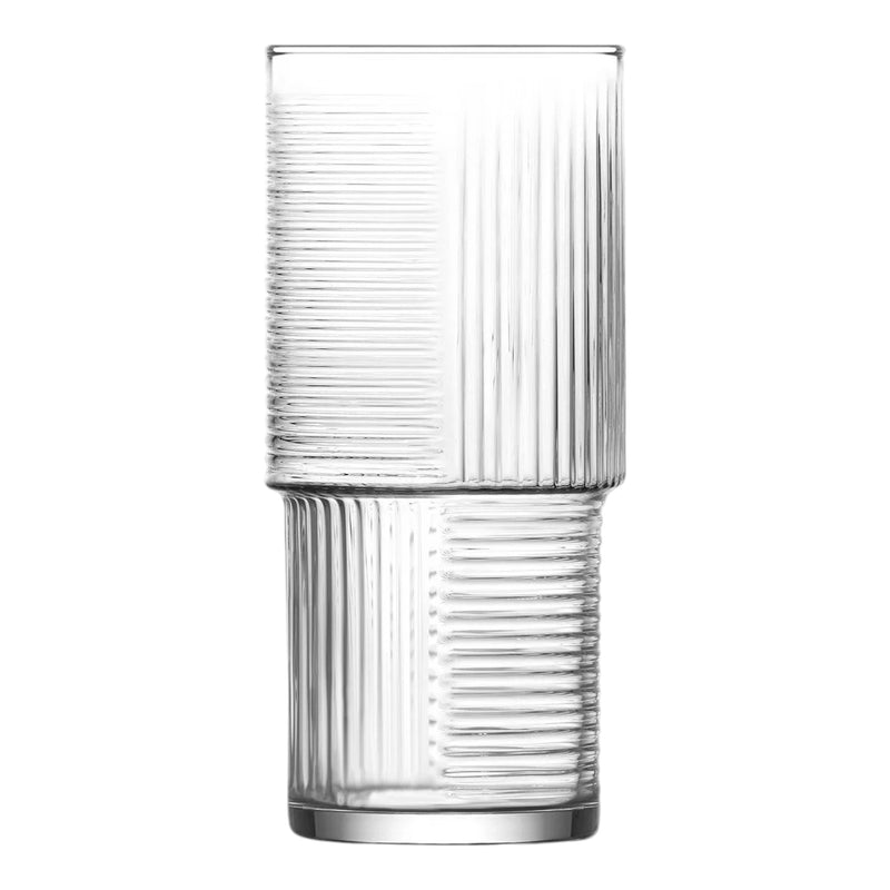Glasshop Highball Cocktail Glasses. 6-Pack, 400ml Stackable Striped Glass Set.