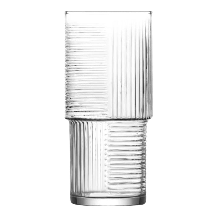 Glasshop Highball Cocktail Glasses. 6-Pack, 400ml Stackable Striped Glass Set.