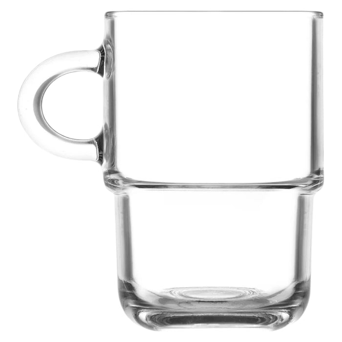 Glasshop 6-Pack Glass Mugs. 350ml. Clear Stackable Cups with Handles.