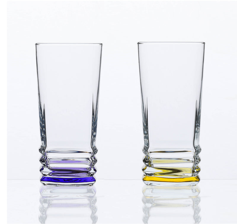 Coloured Base Highball Drinking Glass Set. Cocktail Glasses. (Pack of 6) (335 ml)