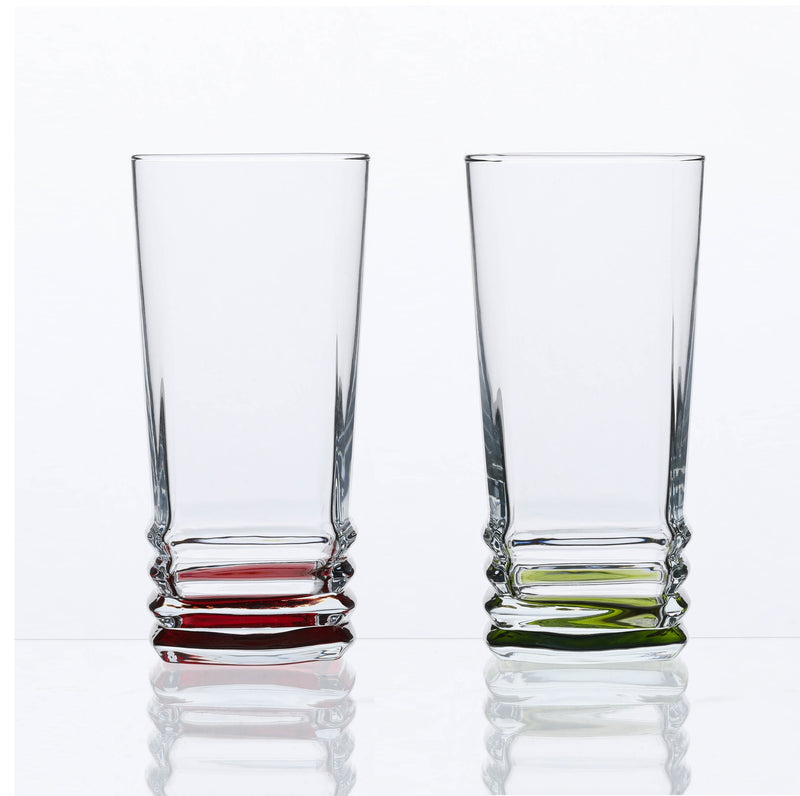 Coloured Base Highball Drinking Glass Set. Cocktail Glasses. (Pack of 6) (335 ml)