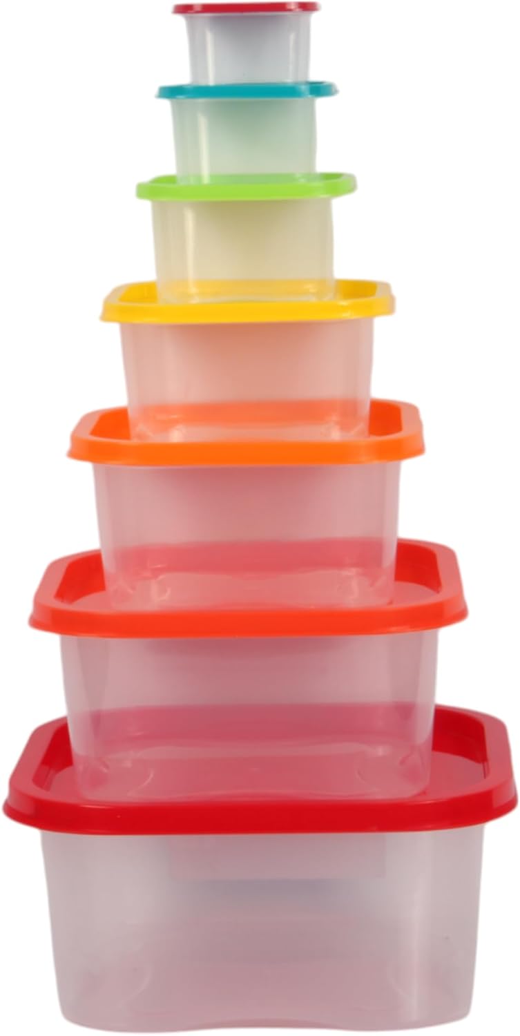 Jolie Max 7-Piece Rainbow Square Food Storage Containers Set. Stackable & Nesting