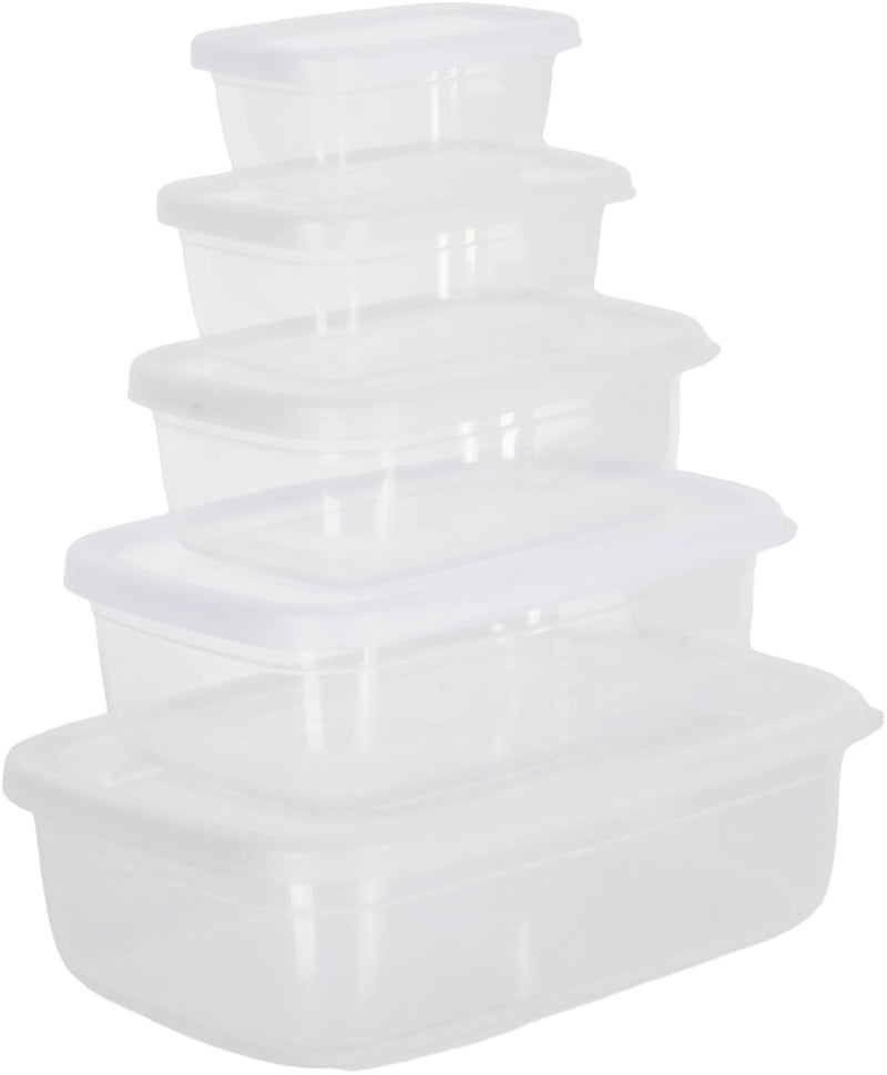 5-Size Clear Food Container Set. Kitchen Storage Boxes. Airtight Lids. BPA Free.