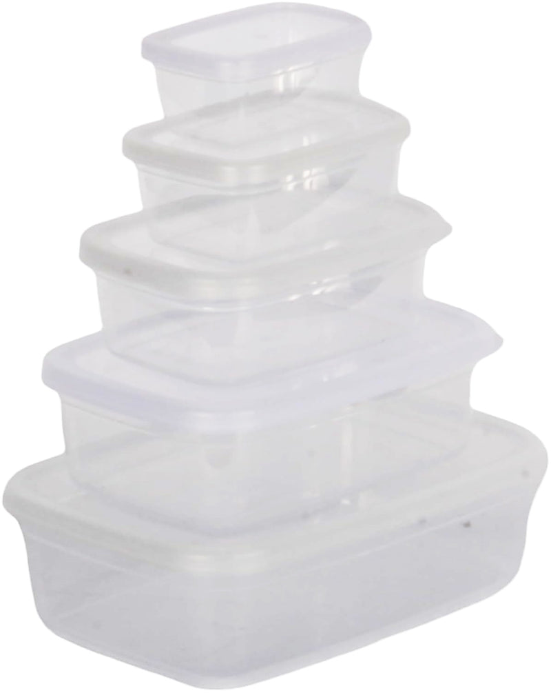 5-Size Clear Food Container Set. Kitchen Storage Boxes. Airtight Lids. BPA Free.