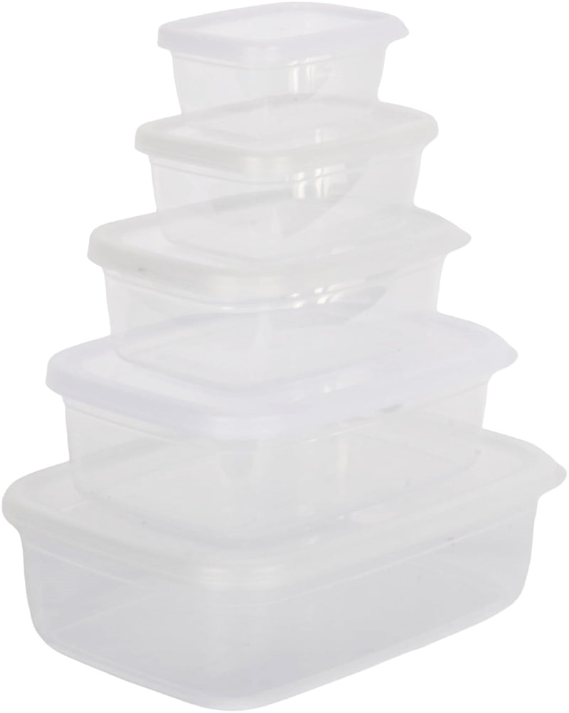 5-Size Clear Food Container Set. Kitchen Storage Boxes. Airtight Lids. BPA Free.