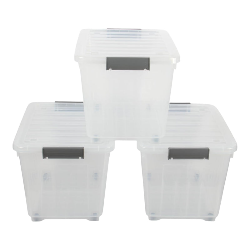 44L Storage Boxes with Wheels. Storage Containers. Stackable & Nestable Design.