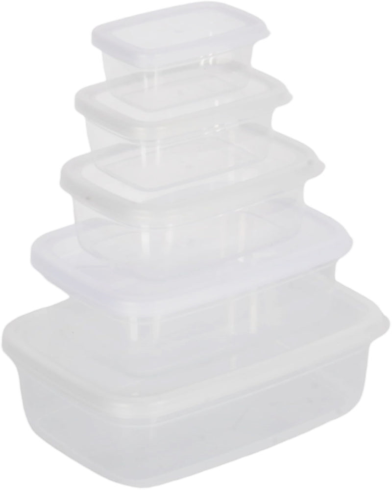 5-Size Clear Food Container Set. Kitchen Storage Boxes. Airtight Lids. BPA Free.