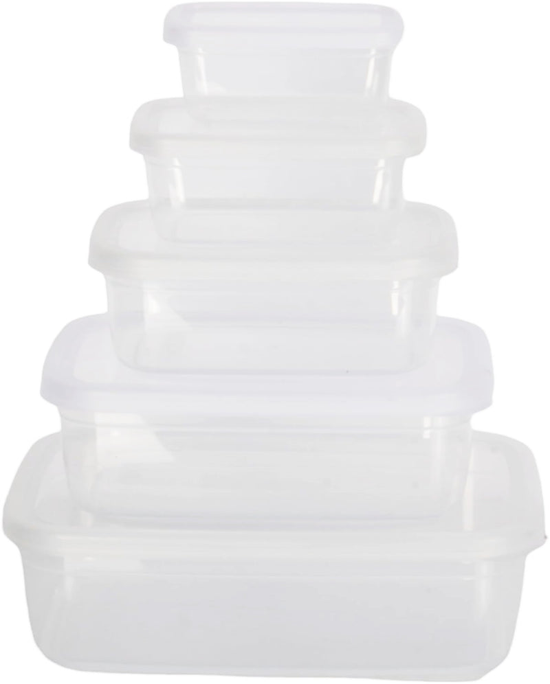 5-Size Clear Food Container Set. Kitchen Storage Boxes. Airtight Lids. BPA Free.