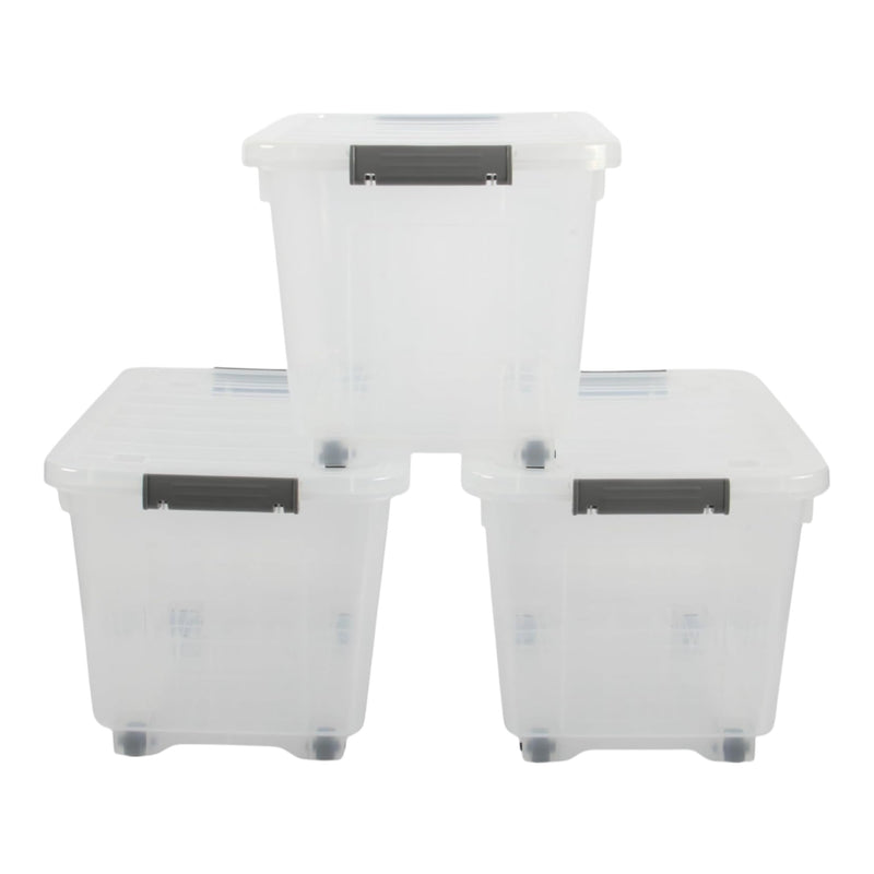 16L Storage Boxes with Wheels. Storage Containers. Stackable & Nestable Design.