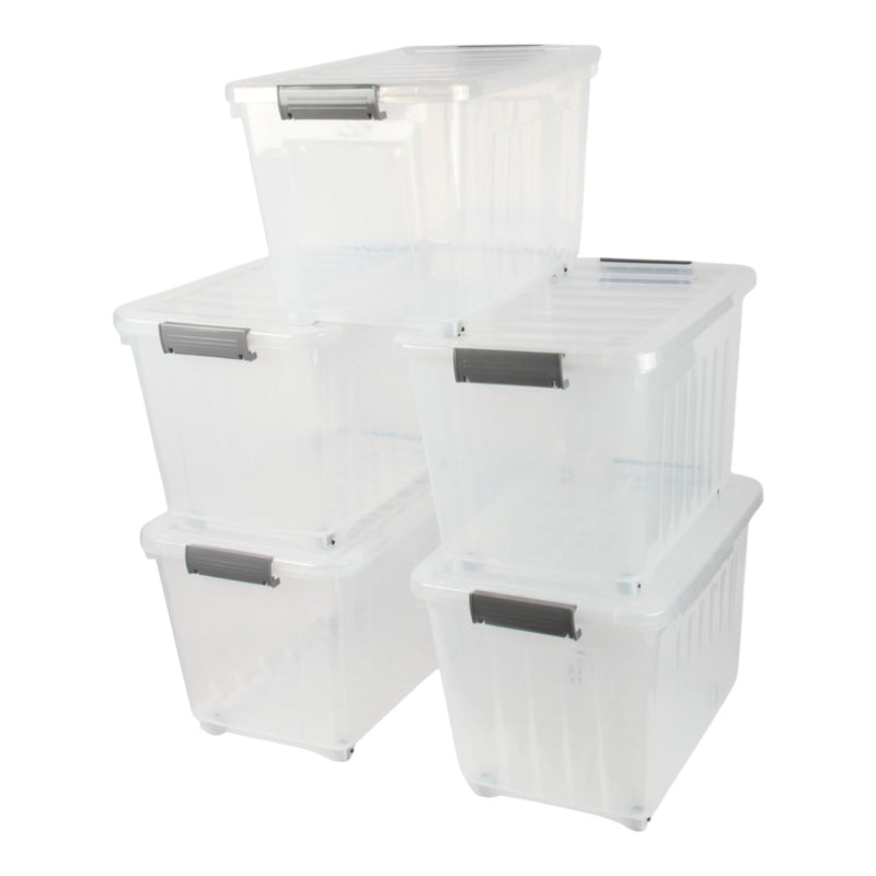 44L Storage Boxes with Wheels. Storage Containers. Stackable & Nestable Design.
