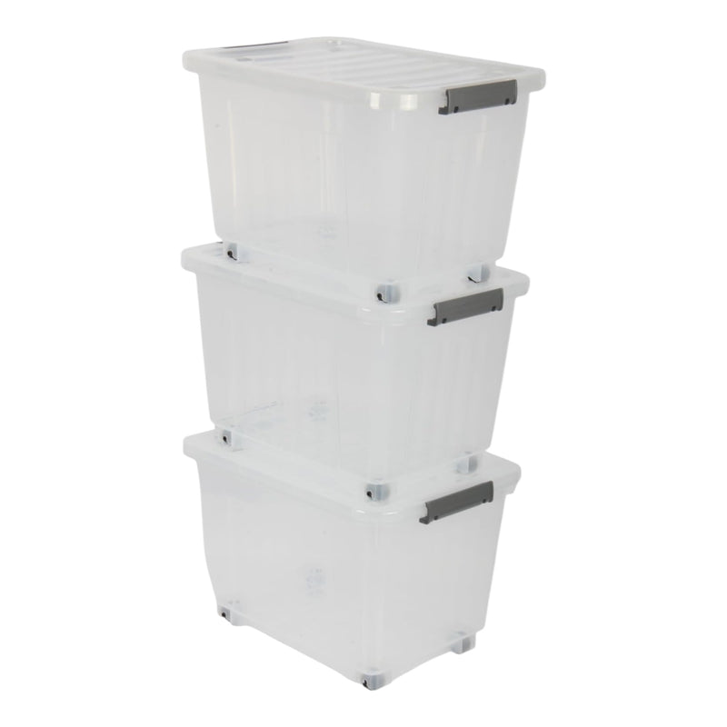 16L Storage Boxes with Wheels. Storage Containers. Stackable & Nestable Design.
