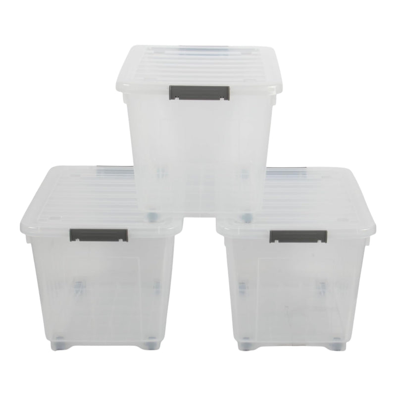 27L Storage Boxes with Wheels. Storage Containers. Stackable & Nestable Design.