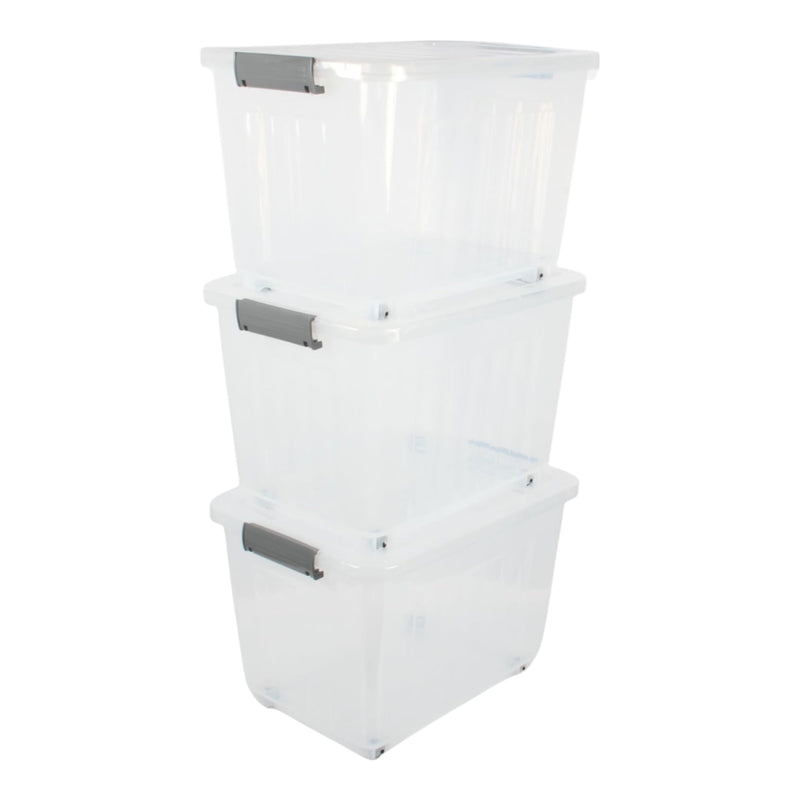 44L Storage Boxes with Wheels. Storage Containers. Stackable & Nestable Design.