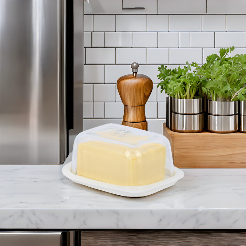 4x Glass Food Storage Container. Butter Dish with Lid. (405 cc/ml)