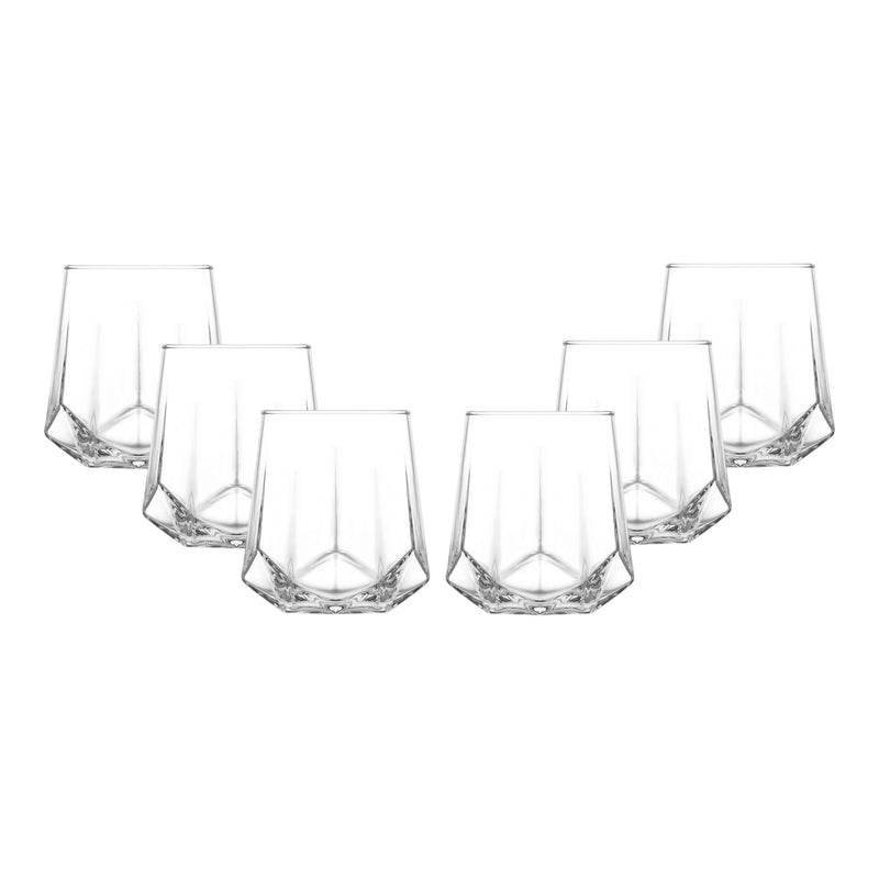 Glasshop 6-Pack Whisky Tumbler Set. 400ml Elegant Diamond-Cut Drinking Glasses.
