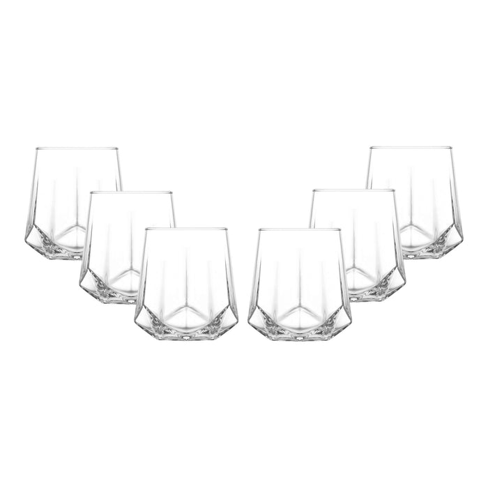 Glasshop 6-Pack Whisky Tumbler Set. 400ml Elegant Diamond-Cut Drinking Glasses.