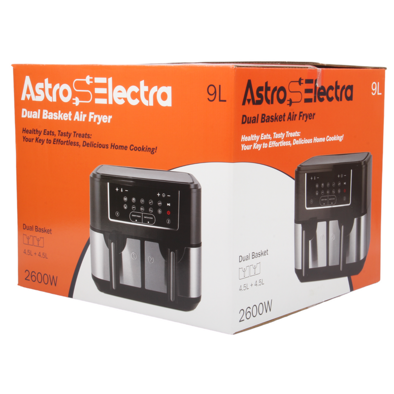 Astro Electra Large 9L Double Air Fryer. 2x4.5L Dual Drawers. Match Cooking Function. 10-in-1. 2600W.