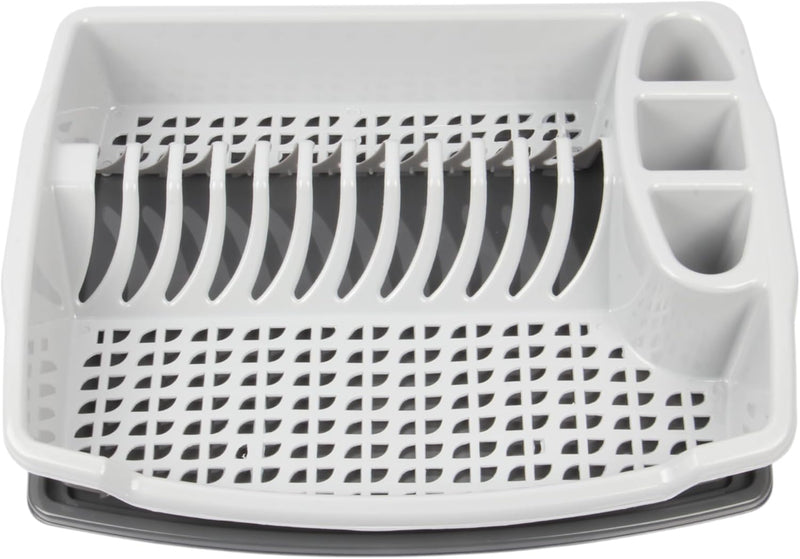 Jolie Max Large Dish Drainer with Drip Tray. Plastic Plate Cutlery Holder Rack.