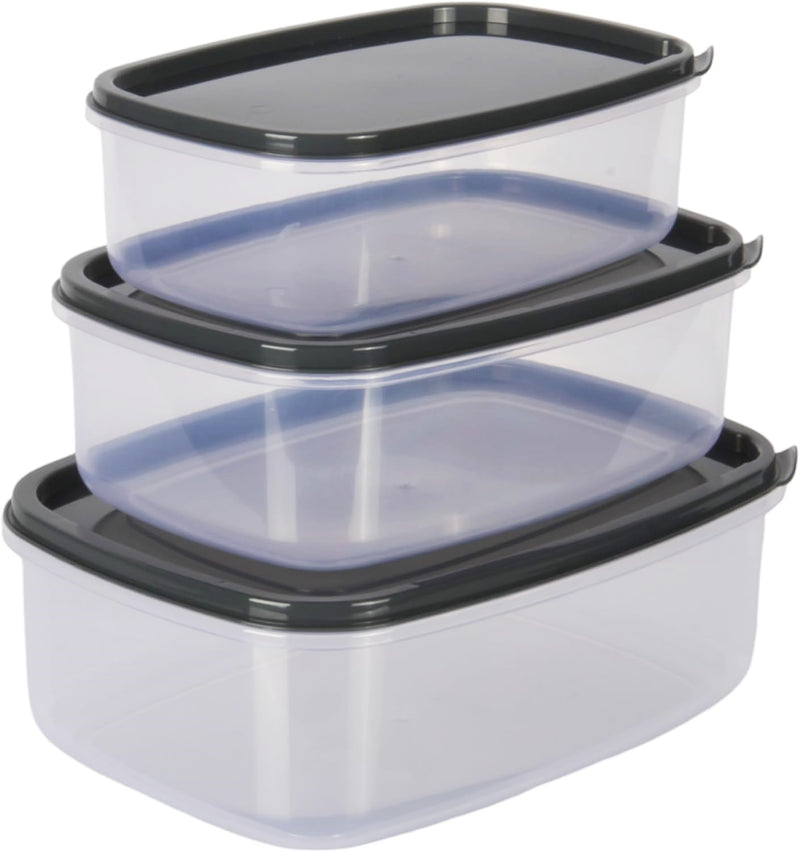 3pcs Rectangle Food Storage Container Set with Lids. Microwave & Freezer Safe.