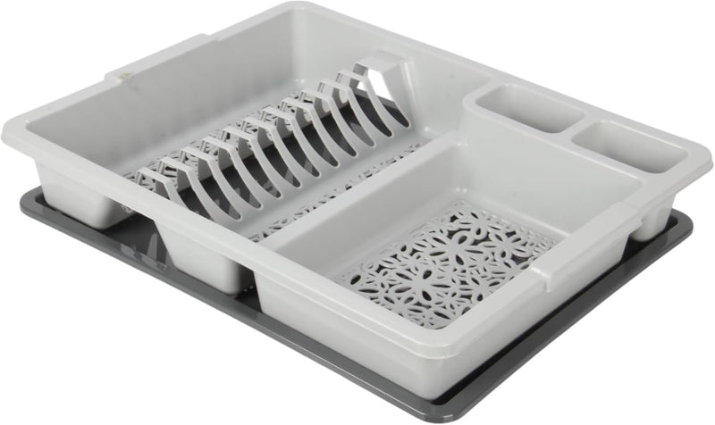 Jolie Max Large Plastic Dish Drainer Rack with Drip Tray. Holds Up to 12 Plates.
