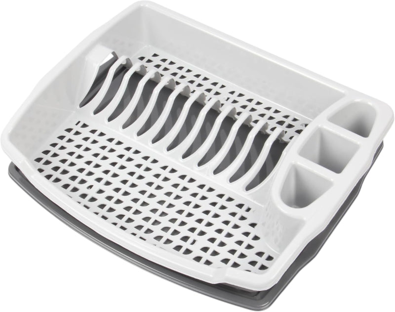 Jolie Max Large Dish Drainer with Drip Tray. Plastic Plate Cutlery Holder Rack.
