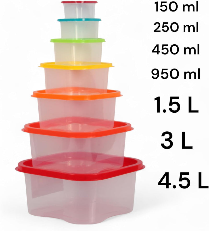 Jolie Max 7-Piece Rainbow Square Food Storage Containers Set. Stackable & Nesting