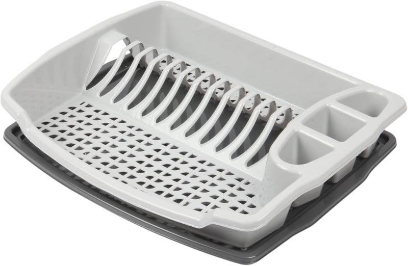 Jolie Max Large Dish Drainer with Drip Tray. Plastic Plate Cutlery Holder Rack.