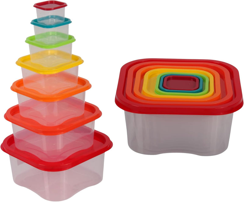 Jolie Max 7-Piece Rainbow Square Food Storage Containers Set. Stackable & Nesting