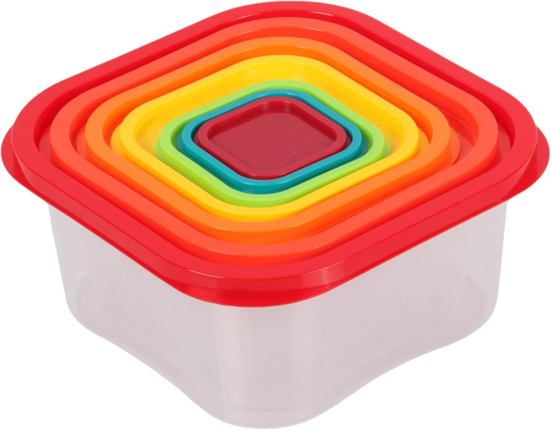 Jolie Max 7-Piece Rainbow Square Food Storage Containers Set. Stackable & Nesting