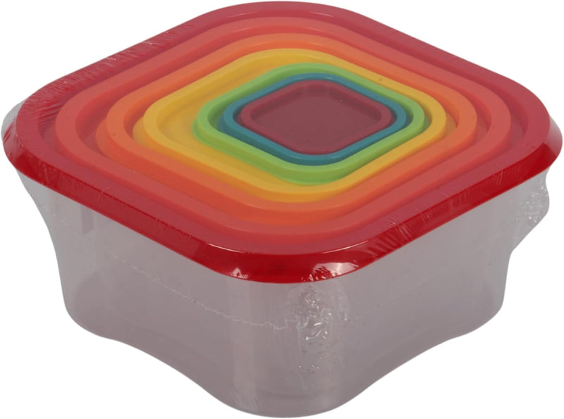 Jolie Max 7-Piece Rainbow Square Food Storage Containers Set. Stackable & Nesting