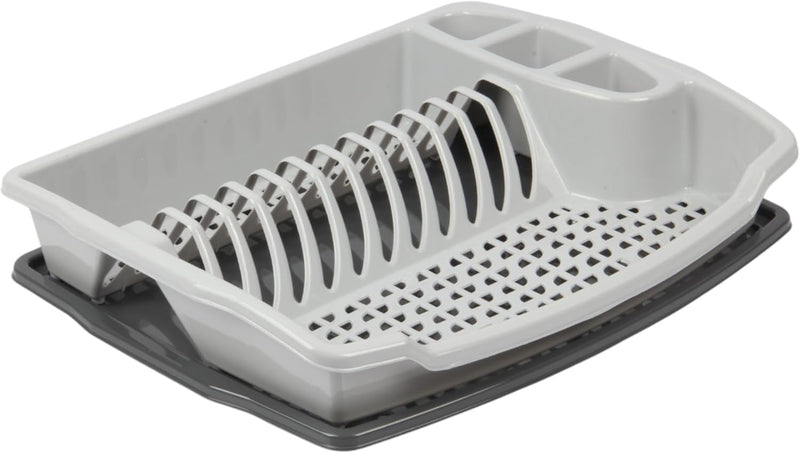 Jolie Max Large Dish Drainer with Drip Tray. Plastic Plate Cutlery Holder Rack.