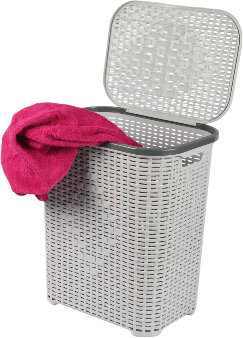 Jolie Max 55L Laundry Basket. Plastic, Rattan Effect Basket. Washing Bin.