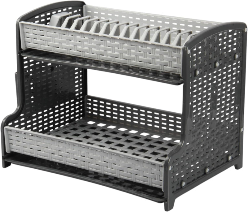 Jolie Max 2-Tier Plate Drainer Rack with Cutlery Holder & Removable Drip Tray.