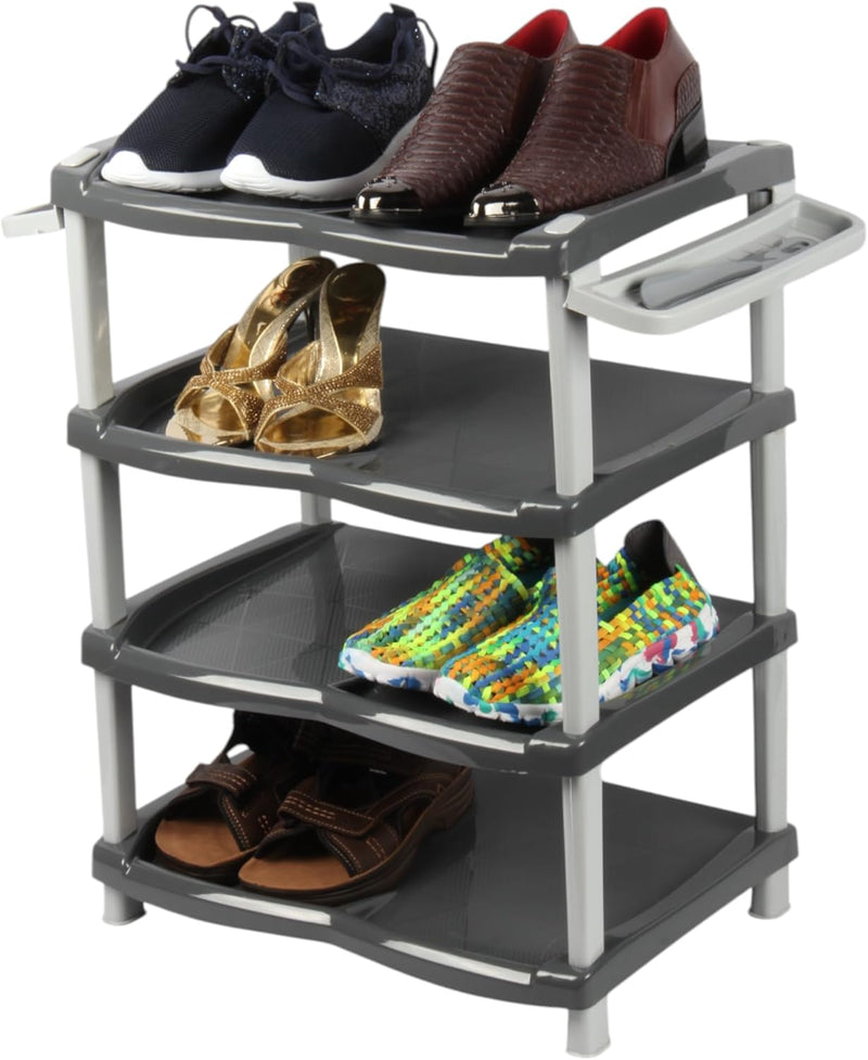 Jolie Max 4 Tier Shoe Rack. (up to 8 Pair) Shoe Storage Shelf with Shoehorn & Umbrella Holder.