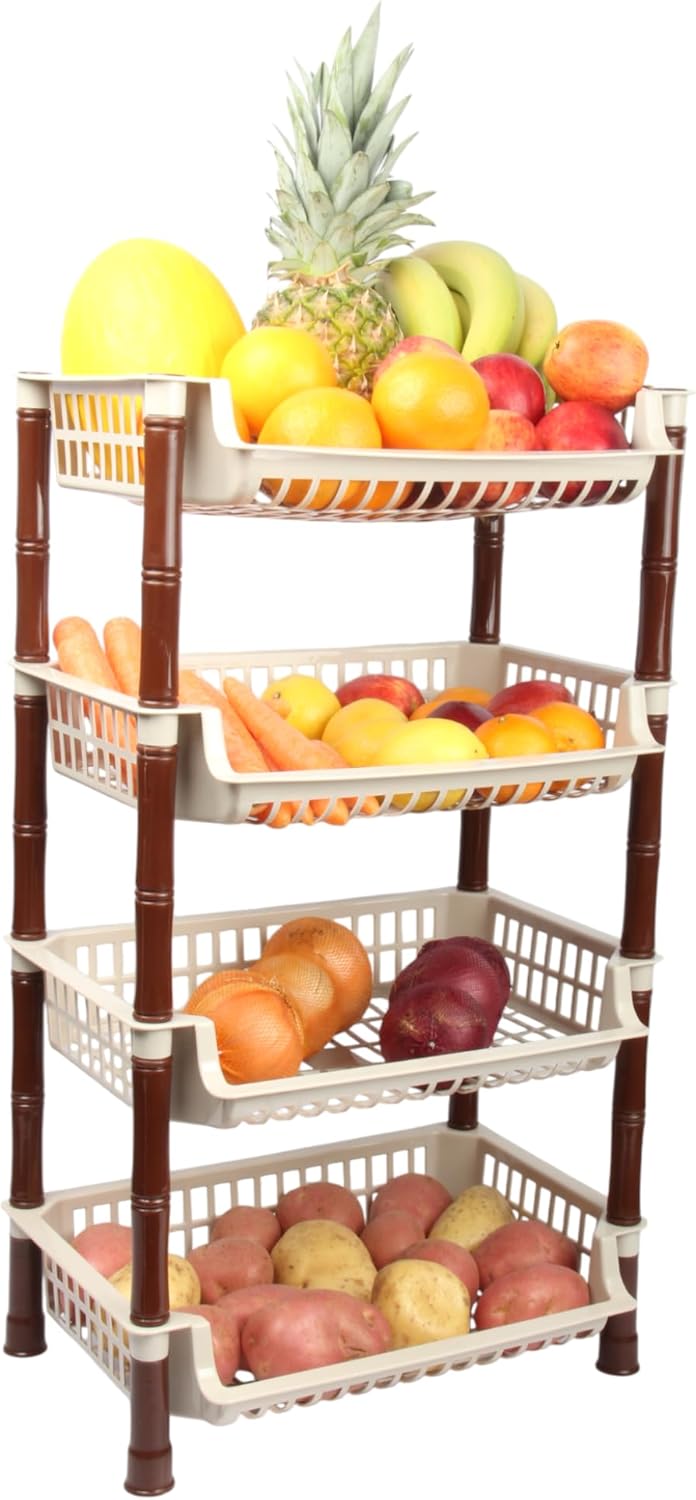 Jolie Max 4 Tier Rectangular Vegetable Rack. Free Standing Storage Organizer.