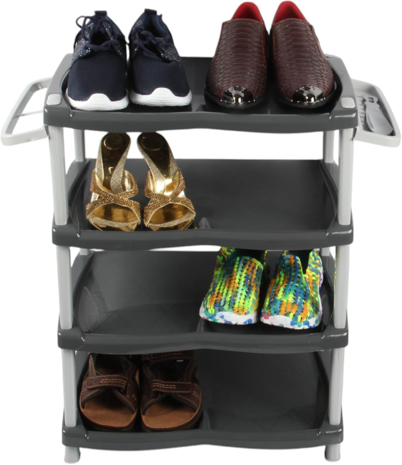Jolie Max 4 Tier Shoe Rack. (up to 8 Pair) Shoe Storage Shelf with Shoehorn & Umbrella Holder.