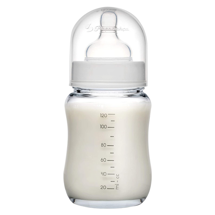 Glass Baby Bottle. Breast-Like Teat with Anti-Colic Valve. 0 Months+ (120 ml/4oz)