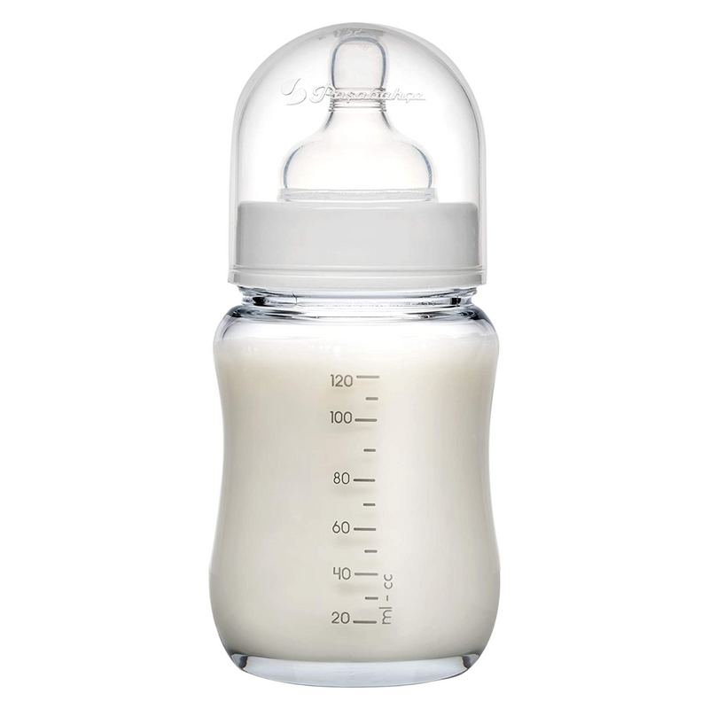 Glass Baby Bottle. Medium Flow with Anti-Colic Valve. 6 Months+ (120 ml/4oz)