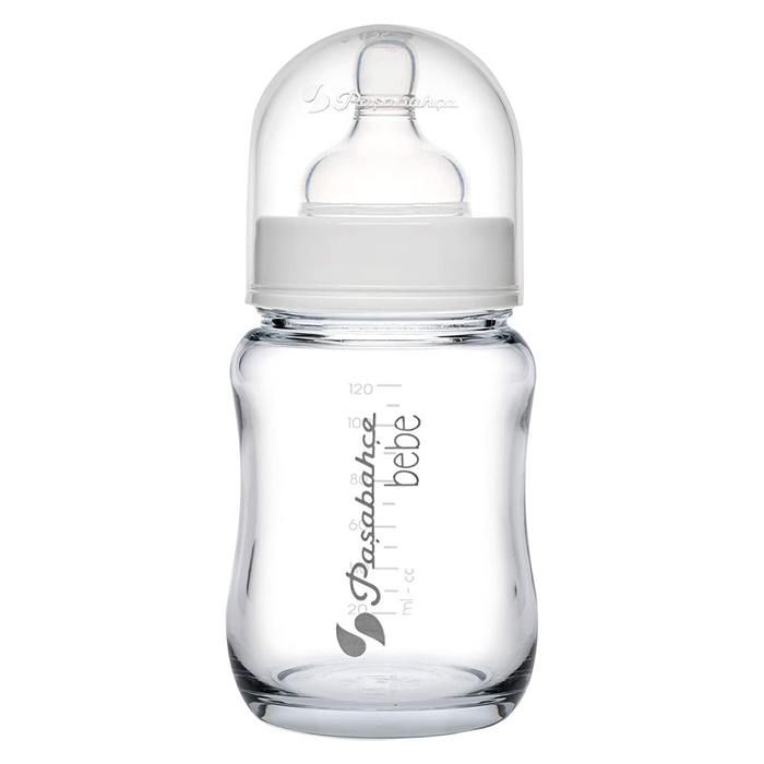 Glass Baby Bottle. Medium Flow with Anti-Colic Valve. 6 Months+ (120 ml/4oz)