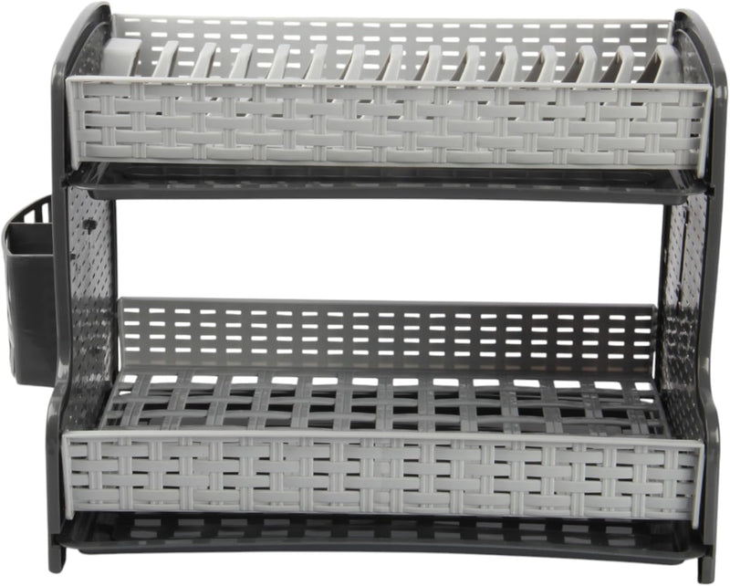 Jolie Max 2-Tier Plate Drainer Rack with Cutlery Holder & Removable Drip Tray.