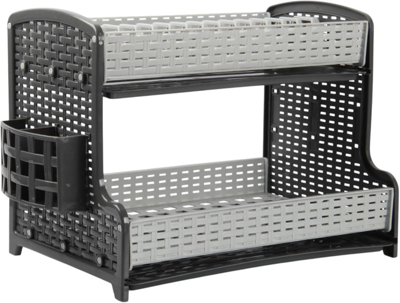 Jolie Max 2-Tier Plate Drainer Rack with Cutlery Holder & Removable Drip Tray.
