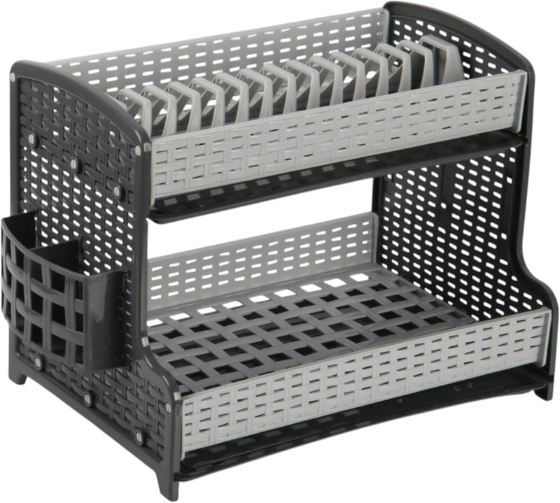 Jolie Max 2-Tier Plate Drainer Rack with Cutlery Holder & Removable Drip Tray.